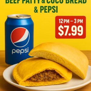 LUNCH SPECIAL Beef Patty + Coco Bread + Pepsi